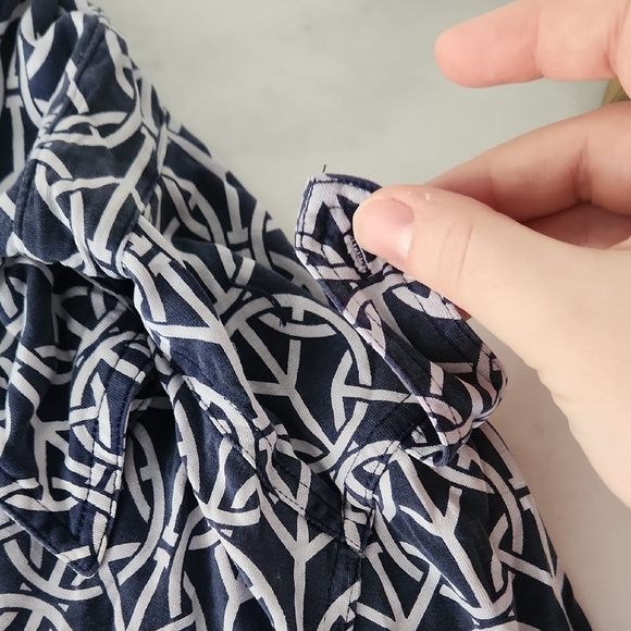 Tory Burch Navy and White SILK Geometric Shirt - Picture 6 of 7